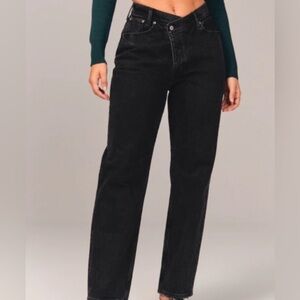 Abercrombie & Fitch Dad High Rise Cross Waist Black Jeans 27/4